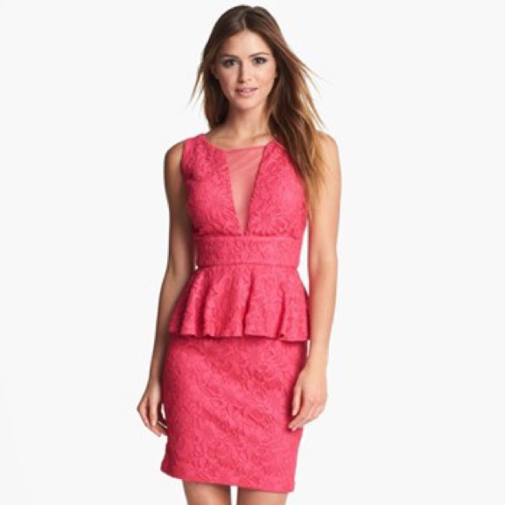 Adrianna Papell Pink Lace Peplum Dress Sz 2